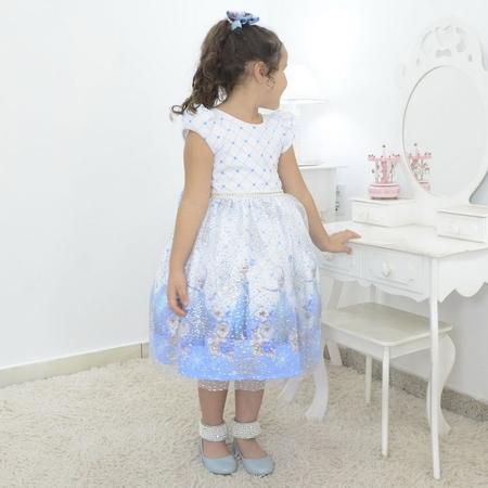 Imagem de Vestido infantil tema Elsa - Frozen com tule francês e glitter