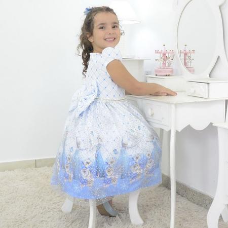 Imagem de Vestido infantil tema Elsa - Frozen com tule francês e glitter