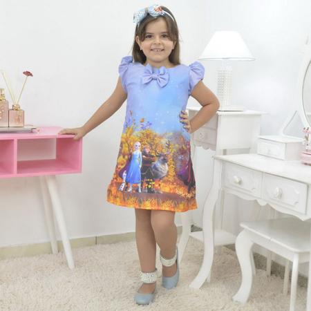 Vestido infantil festa Frozen Elsa e a Anna cor azul com branco