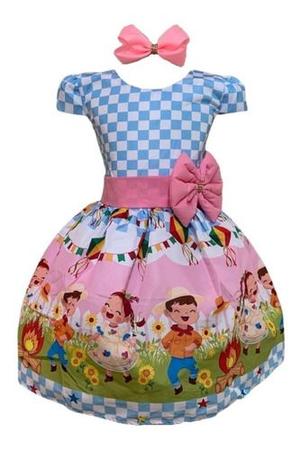 Imagem de Vestido Infantil Temático Festa Junina Azul E Rosa