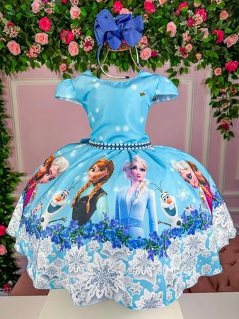 VESTIDO TEMÁTICO FROZEN COM TIARA