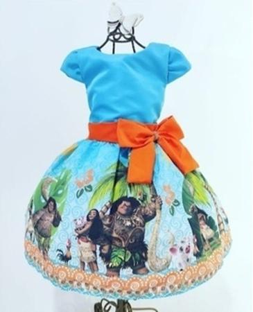 Vestido De Luxo Temático Infantil Moana Azul