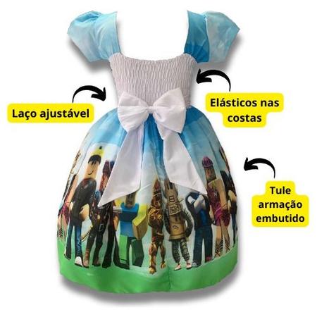 Vestido Infantil Temático Roblox C/tule Luxo Festa + Tiara