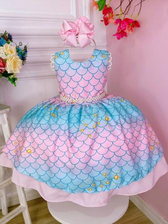 Imagem de Vestido Infantil Tie Dye Sereia Princesa Luxo Festa 4397RS
