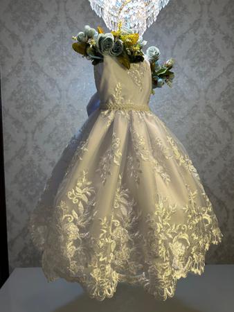 Vestido infantil tule bordado branco Querubim Vestido Feminino