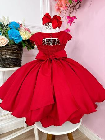 Vestido Infantil Vermelho C Renda Damas e Cinto de P rolas flu