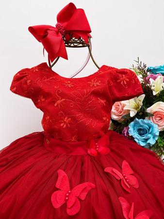 Vestido Infantil Vermelho Renda Festas Luxo Princesas - Rosa