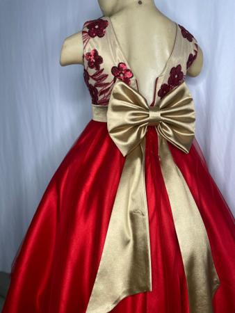 Vestido infantil store vermelho com dourado