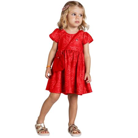Vestido Infantil Vermelho Festa Borboletas com Bolsa Brandili