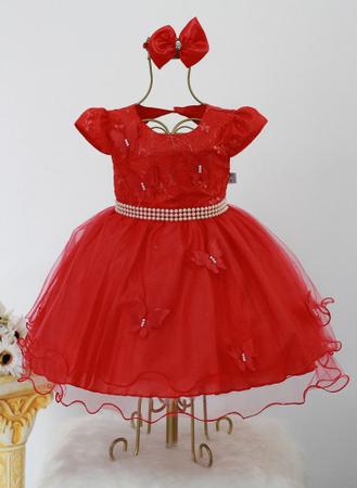 Vestido Infantil Vermelho Princesa Luxo E Tiara - pingo de gente