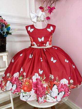 Vestido Infantil Princesa Jardim Encantado Vermelho Luxo