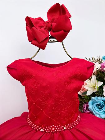 Vestido Infantil Vermelho Social Rodado Luxo Festa Princesa Pérolas Natal  Ct7504vermelho06anos | Roupa Infantil para Menina Nunca Usado 91830276 