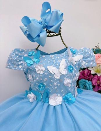 Vestido Princesa Jardim Encantado Azul Bebe - Fabuloso Ateliê