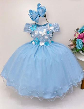 Vestido Jardim Encantado Azul Bebe Princesa - Fabuloso Ateliê