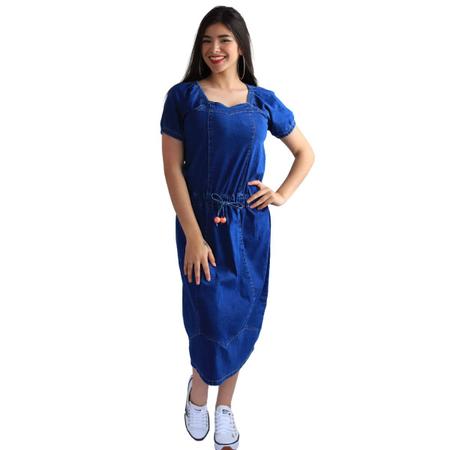 Vestido jeans com elastico na cintura 2025