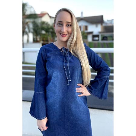 Vestido Jeans Curto Manga Flare Moda Modesta Dea Dress