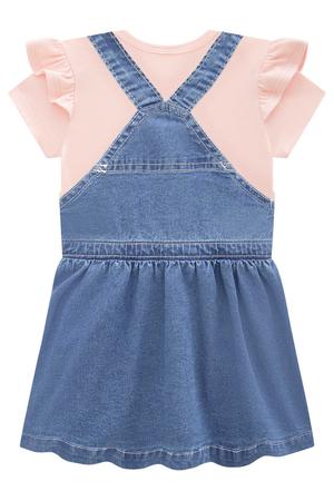 Imagem de Vestido jeans e blusa rosa infantil kukie infanti 2 a 3 anos