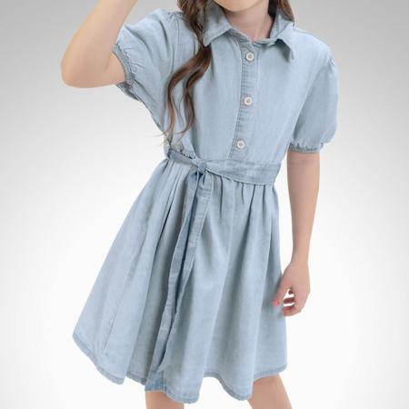 Vestido Jeans Manga Camponesa Infantil Play Denim Playground