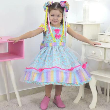 Imagem de Vestido Junina Pop IT + 2 Laços + Saia Filó Pronta Entrega