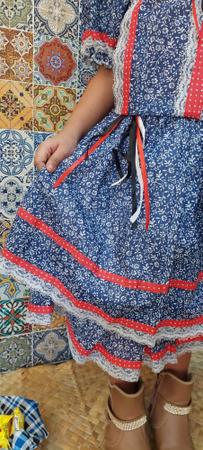 Imagem de vestido junino festa junina infantil vermelho azul babado 4 anos
