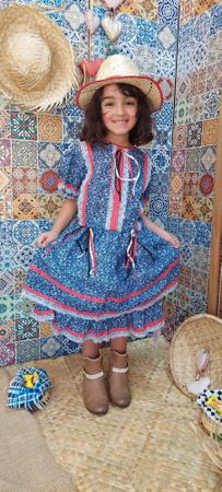 Imagem de vestido junino festa junina infantil vermelho azul babado 4 anos