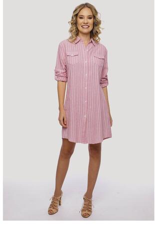 Vestido listrado rosa e branco 2025