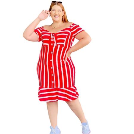 Vestido listrado com hotsell botoes na frente