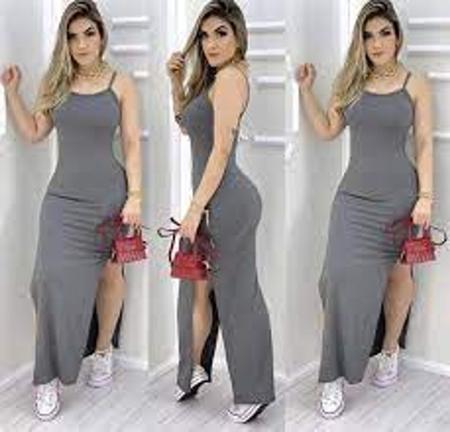 Vestido longo hotsell cinza de malha