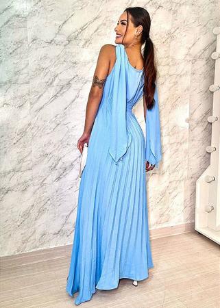 Vestido plissado cheap longo azul