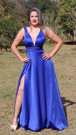 Vestido Longo De Cetim Com Fenda elegante madrinha formatura festa
