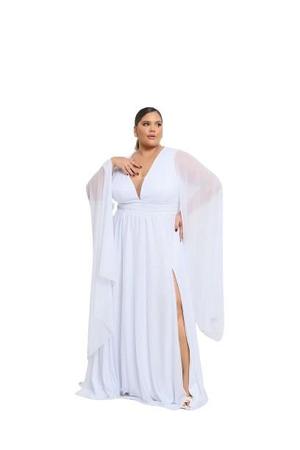 Vestido longo de festa tendência tule com brilho plus size - Fabrica dos Vestidos Imagem de Vestido longo de festa tendência tule com brilho plus size