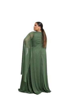 Vestido longo de festa tendência tule com brilho plus size - Fabrica dos Vestidos Imagem de Vestido longo de festa tendência tule com brilho plus size