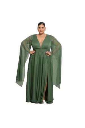 Vestido longo de festa tendência tule com brilho plus size - Fabrica dos Vestidos Imagem de Vestido longo de festa tendência tule com brilho plus size