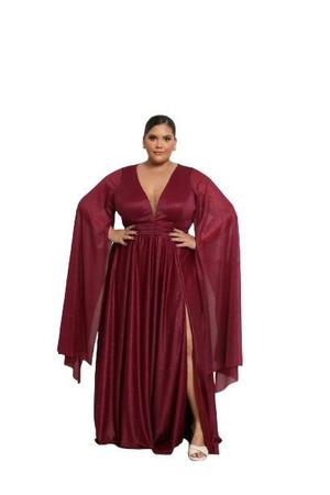 Vestido longo de festa tendência tule com brilho plus size - Fabrica dos Vestidos Imagem de Vestido longo de festa tendência tule com brilho plus size