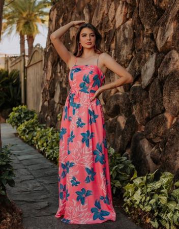 Vestido longo estampado tamanho M rosa com azul - Única - Vestido Feminino  - Magazine Luiza