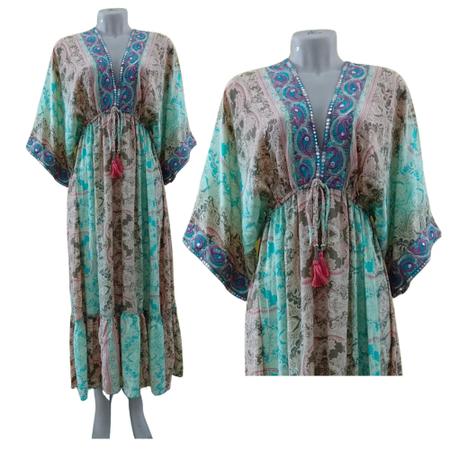 Vestido Longo Feminino Indiano Boho Chic Seda Indiana Bordado - Bella Modas Imagem de Vestido Longo Feminino Indiano Boho Chic Seda Indiana Bordado