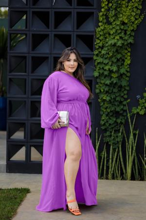 Imagem de Vestido longo feminino plus size lavanda lilás violeta madrinha casamento convidada