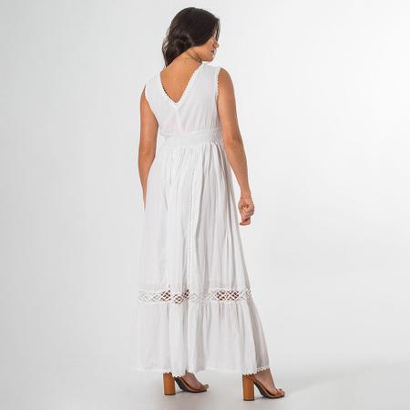 Imagem de Vestido Longo Indiano Branco Lese Regata Decote V Algodão