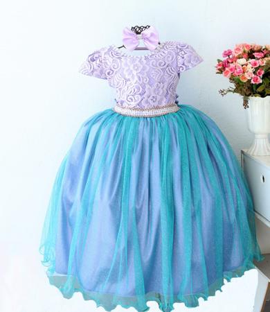 Imagem de Vestido Longo Infantil Lilás E Azul Princesa Sophia Sereia