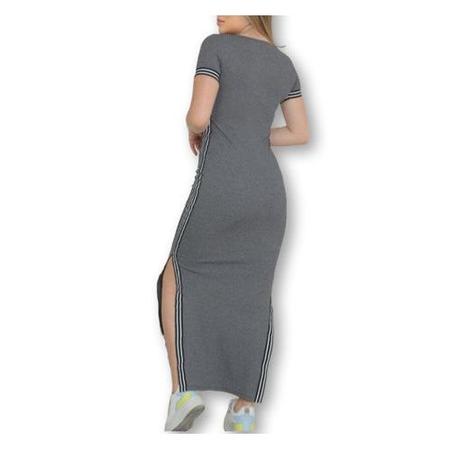 Imagem de Vestido longo malha canelada listra fina na lateral manga curta feminino