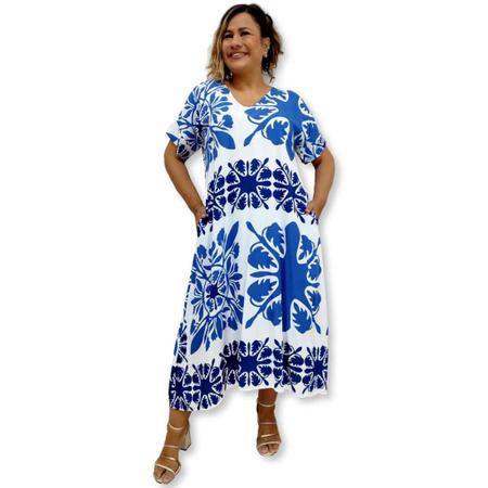 Imagem de Vestido Longo Manga Curta Viscolinho Estampado  Plus Size