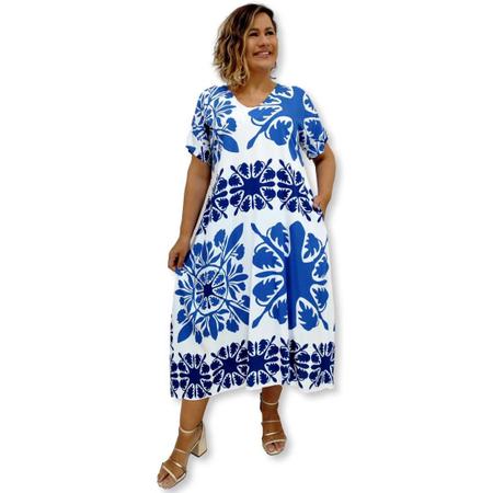 Imagem de Vestido Longo Manga Curta Viscolinho Estampado  Plus Size