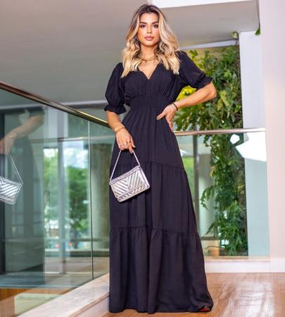 Imagem de Vestido Longo Moda Evangélica Madrinha Gola V Com Lastex