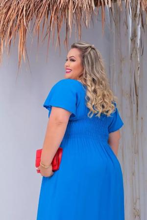 Vestido Longo Plus Size Ciganinha Manga Curta Verão Liso - Donnalu