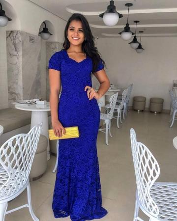 Vestido Longo Sereia Manga Curta Madrinha Casamento civil noiva