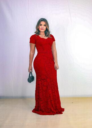 Vestido Longo Sereia Manga Curta Madrinha Casamento civil noiva