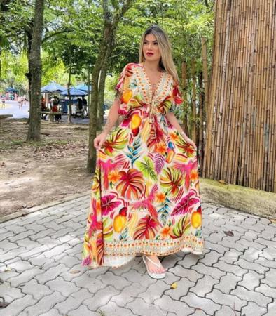 Vestido longo tropical fashion 2025