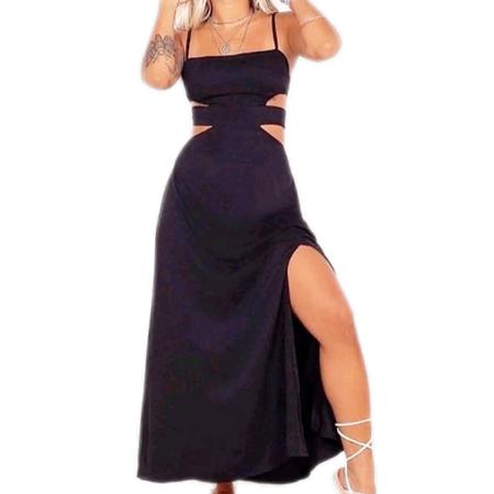 Vestido longo viscolinho recorte dos lados amarração nas costa alça fina com bojo fenda lateral - Filó Modas Imagem de Vestido longo viscolinho recorte dos lados amarração nas costa alça fina com bojo fenda lateral