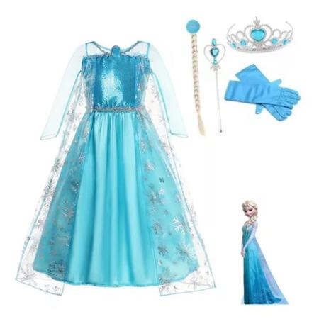 Imagem de Vestido Mais Acessórios Princesa Encantador Elsa Fronzen Infantil Para Festas Temáticas Brincadeiras