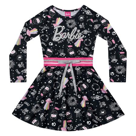 Vestido Manga Longa Infantil Fakini Barbie - Rosa